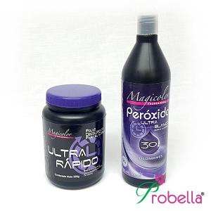 Magicolor Juego Decolorante Ultra Rapido + Peroxido de 30 Vol. de 900 ml. - Polvo decolorante violeta.